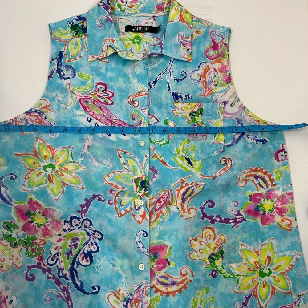 Lauren Ralph Lauren women .Blue Pink Sleeveless Midi Dress 100% cotton Vacation. - Picture 11 of 12